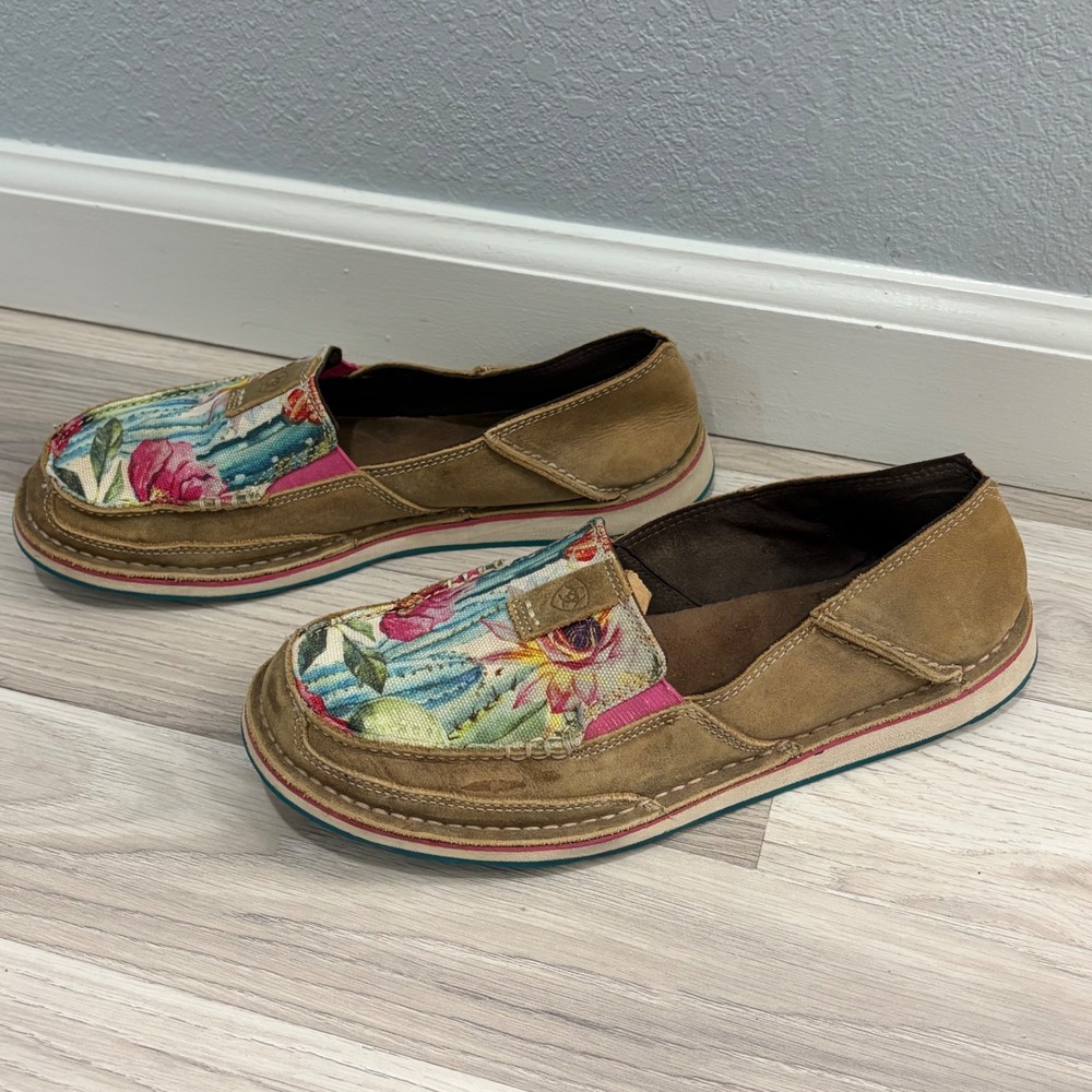 Ariat Cruiser Womens 9.5B Tan Leather Cactus Floral Slip On Loafers 10029748 - Picture 4 of 10